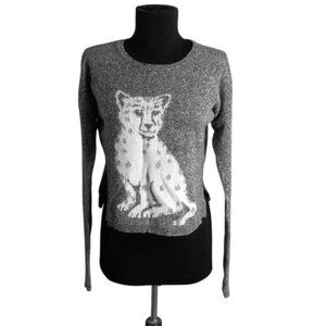 Hollister Size XS Womens Gray Knit Sweater White Cheetah Graphic Pullover